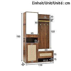 STILVORA Vestiaire 110/38/190 cm noyer et blanc aus MDF et panneau de particules avec miroir LED pas cher