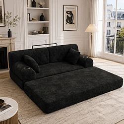 Avis MIVRAY Canapé convertible 2 places 168x80x81 cm avec porte-gobelets, coussin, tissu, noir