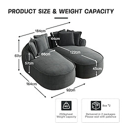 MIVRAY Canapé Compressé modulable 2 places, 184x164x67cm, sans montage, en chenille, gris pas cher