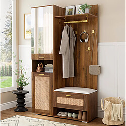 Acheter STILVORA Vestiaire 110/38/190 cm noyer et blanc aus MDF et panneau de particules avec miroir LED