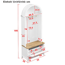 STILVORA Vestiaire 195/75/35 cm blanc et bois en MDF avec crochets et rangements pas cher