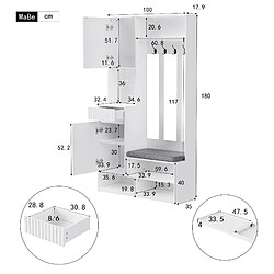 STILVORA Vestiaire d'entrée 100/35/180 cm blanc en MDF avec banc rembourré pas cher