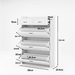 STILVORA Meuble à chaussures 80/23,5/131 cm blanc en panneaux de particules 3 abattants pas cher