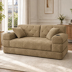 Acheter MIVRAY Canapé convertible 2 places 168x80x81 cm avec porte-gobelets, coussin, tissu, kaki