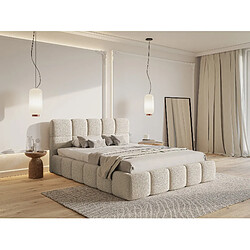 Avis SELSEY - Lit rembourré avec coffre CLOUDY – Maille bouclée – Beige clair – 180x200 cm