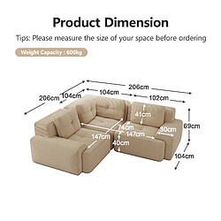 MIVRAY Canapé Compressé d'angle modulable, 206x206x69cm, 3 places, sans montage, Tissu, Beige pas cher