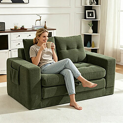 Avis MIVRAY Canapé 2 places convertible 140x85x67 cm avec poches latérales, Velours côtelé, Vert