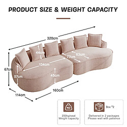 MIVRAY Canapé Compressé modulable 320x114x67cm, 4 places, sans montage, en chenille, rose pas cher