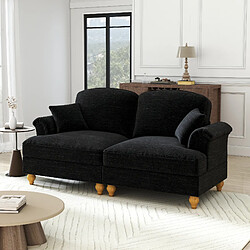 MIVRAY Canapé modulable 2 places 194x83,5x93 cm, 2 coussins et jupe plissée amovible, Tissu, Noir