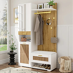 Avis STILVORA Vestiaire 110/38/190 cm blanc et bois en MDF et panneau de particules avec miroir LED