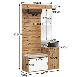 STILVORA Vestiaire 105/40/190,5 cm blanc et bois en MDF et panneau de particules avec miroir pas cher