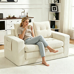 Avis MIVRAY Canapé 2 places convertible 140x85x67 cm avec poches latérales, Velours côtelé, Beige