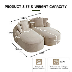 MIVRAY Canapé Compressé modulable 2 places, 184x164x67cm, sans montage, en chenille, taupe clair pas cher