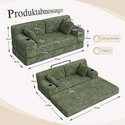 MIVRAY Canapé convertible 2 places 168x80x81 cm avec porte-gobelets, coussin, tissu, vert pas cher