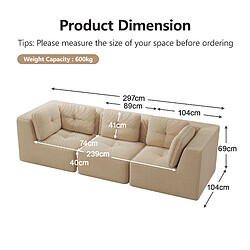 MIVRAY Canapé Compressé 3 places modulable, 297x104x69cm, sans montage, velours côtelé, Beige pas cher