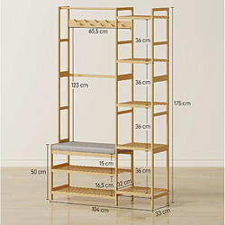 STILVORA Portemanteau 104/33/175 cm bois naturel en bambou avec banc et rangements pas cher