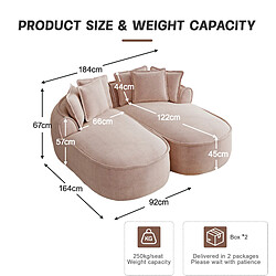 Acheter MIVRAY Canapé Compressé modulable 2 places, 184x164x67cm, sans montage, en chenille, rose