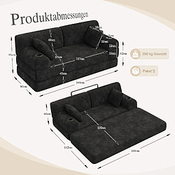 MIVRAY Canapé convertible 2 places 168x80x81 cm avec porte-gobelets, coussin, tissu, noir pas cher