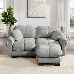 MIVRAY Canapé d'angle 2 places modulable 190x149x90cm, repose-pieds amovible, Tissu, Gris clair