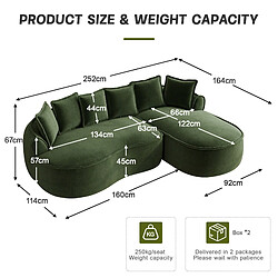 MIVRAY Canapé Compressé d'angle modulable 3 places, 252x164x67cm, sans montage, en chenille, vert pas cher