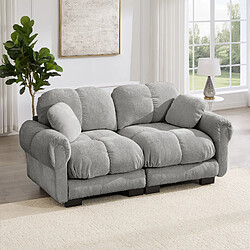 MIVRAY Canapé 2 places modulable 190x86x90cm, dossier ergonomique, en chenille, Gris clair