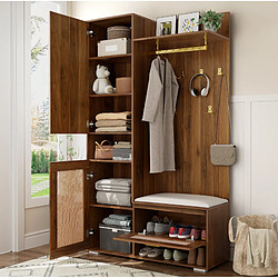 Avis STILVORA Vestiaire 110/38/190 cm noyer et blanc aus MDF et panneau de particules avec miroir LED