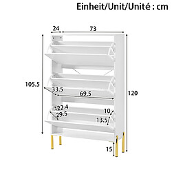 STILVORA Meuble à chaussures 73/24/120 cm blanc en MDF avec portes et pieds dorés pas cher