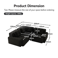 MIVRAY Canapé Compressé d'angle modulable, 206x206x69cm, 3 places, sans montage, Tissu, Noir pas cher