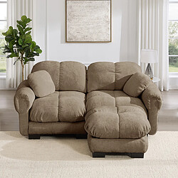 MIVRAY Canapé d'angle 2 places modulable 190x149x90cm, Avec repose-pieds amovible, Tissu, marron