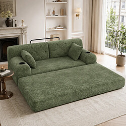 Avis MIVRAY Canapé convertible 2 places 168x80x81 cm avec porte-gobelets, coussin, tissu, vert