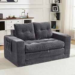 Avis MIVRAY Canapé 2 places convertible 140x85x67 cm avec poches latérales, Velours côtelé, Gris foncé