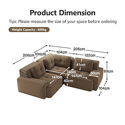 MIVRAY Canapé Compressé d'angle modulable, 206x206x69cm, 3 places, sans montage, Tissu, marron pas cher