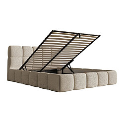 Acheter SELSEY - Lit rembourré avec coffre CLOUDY – Maille bouclée – Beige clair – 180x200 cm