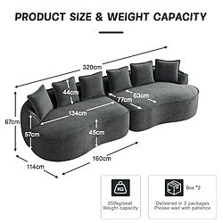 MIVRAY Canapé Compressé modulable 320x114x67cm, 4 places, sans montage, en chenille, gris pas cher