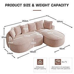 MIVRAY Canapé Compressé d'angle modulable 3 places, 252x164x67cm, sans montage, en chenille, rose pas cher