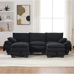 STILVORA Canapé 3 places 260/132/84 cm noir en velours côtelé avec 2 poufs modulables pas cher