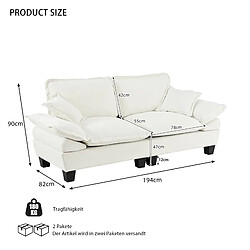 Avis STILVORA Canapé 2 places 194/82/90 cm beige en chenille avec accoudoirs amovibles