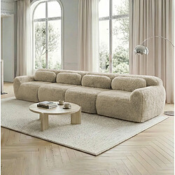 Avis STILVORA Canapé 4 places kaki clair en tissu peluche avec coussins et base antidérapante