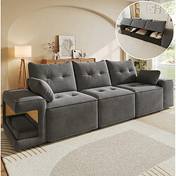 STILVORA Canapé 3 places 229,5/78/84 cm gris en velours avec rangements intégrés pas cher