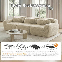 STILVORA Canapé 3 places modulable kaki clair en peluche sans montage avec coussins pas cher
