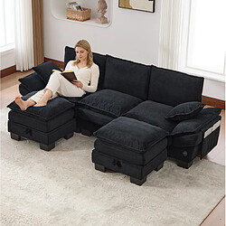 Acheter STILVORA Canapé 3 places 260/132/84 cm noir en velours côtelé avec 2 poufs modulables