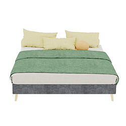 Lit Double Modenvie 140x200 cm avec tête de lit géométrique en tissu gris pas cher