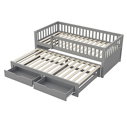 Acheter Lit Enfant Gigogne Modenvie 90x200 cm avec 2 tiroirs - Gris