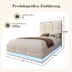 Avis Lit Coffre 90x200 cm Modenvie avec rangement hydraulique et LED Beige