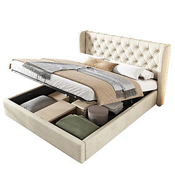 Lit Coffre 140x190 cm Modenvie rangement hydraulique velours Beige pas cher