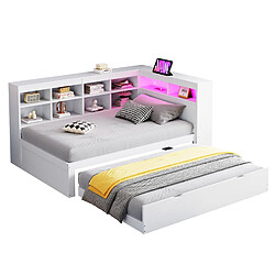 Lit banquette gigogne 90x200 cm Modenvie avec rangement USB LED blanc pas cher