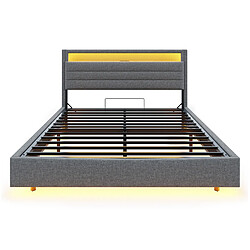 Acheter Lit Coffre 140x200 cm Modenvie avec LED et USB en lin gris
