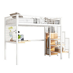 Lit Mezzanine Enfant 90x200 cm - Modenvie - armoire et bureau - Blanc naturel pas cher