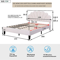 Avis Lit Double Modenvie 140x200 cm - velours beige avec sommier