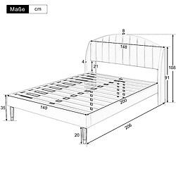 Avis Lit Double 140x200 cm Modenvie avec tête de lit rembourrée en velours Beige